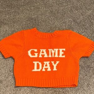 Day + Moon Orange and White Game Day Sweater